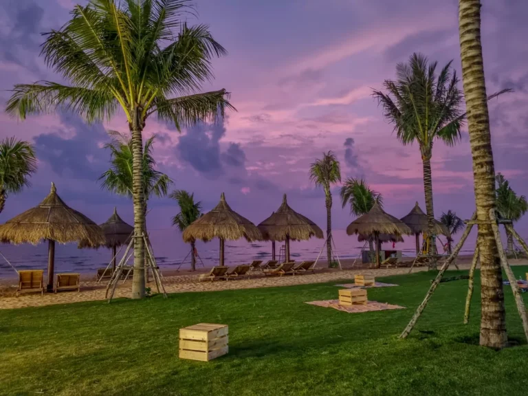 Purple sunset above the private beach at Crowne Plaza Phu Quoc Starbay