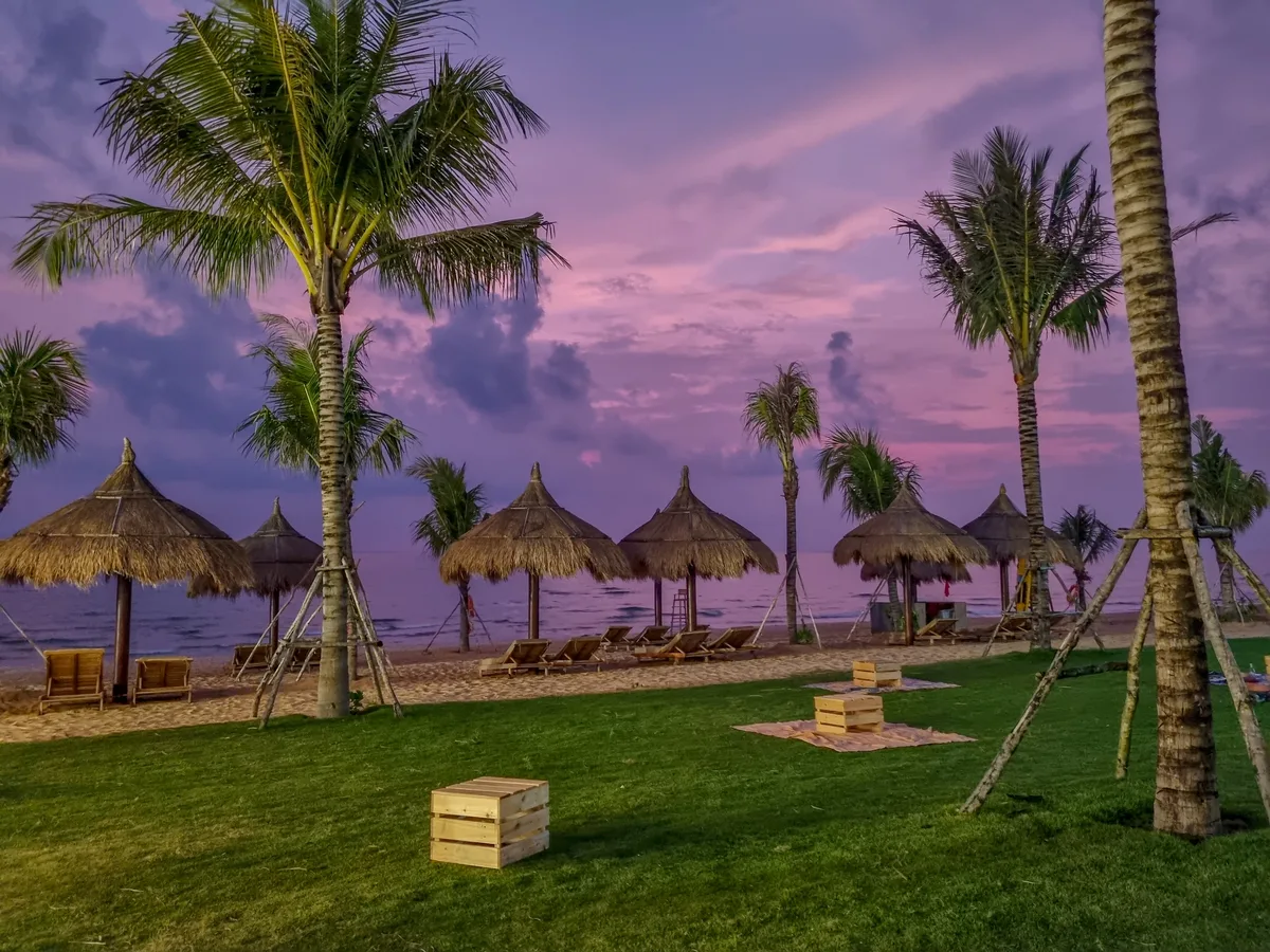 Purple sunset above the private beach at Crowne Plaza Phu Quoc Starbay