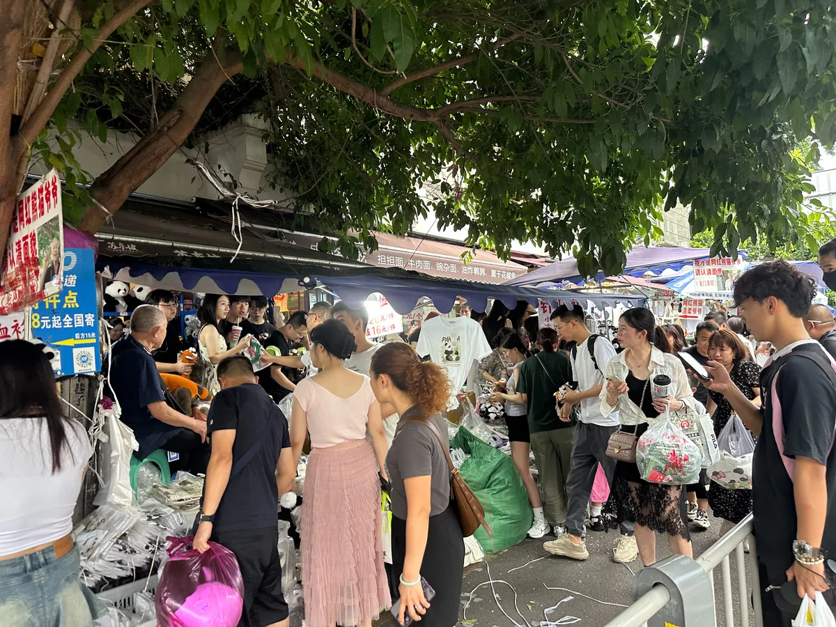 Panda souvenir stalls along Kuanzhai Alley, part of this Chengdu layover guide's half-day option