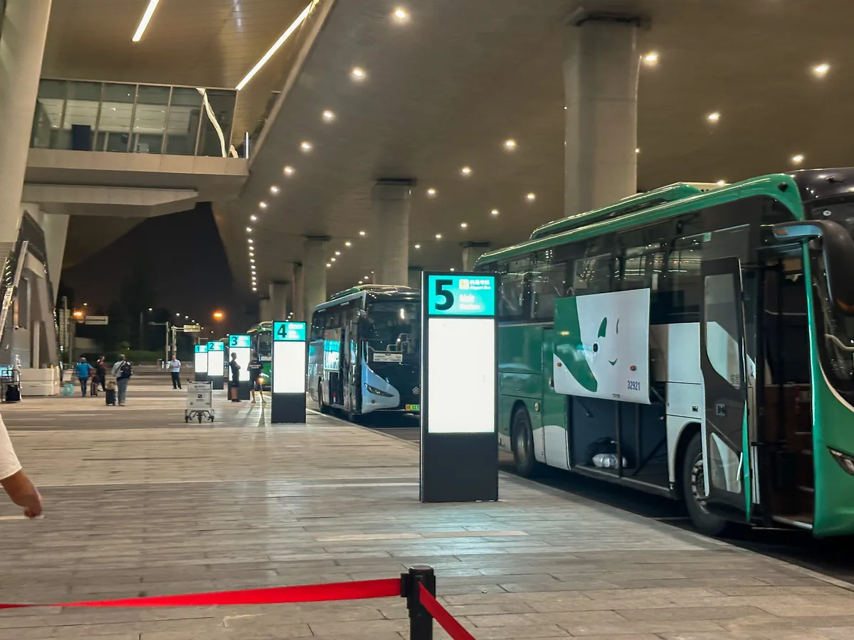 Numbered airport bus boarding bays at Chengdu Tianfu Airport