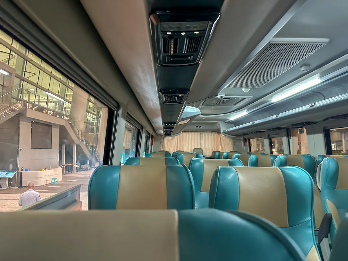 Inside the airport bus from Chengdu Tianfu Airport to downtown