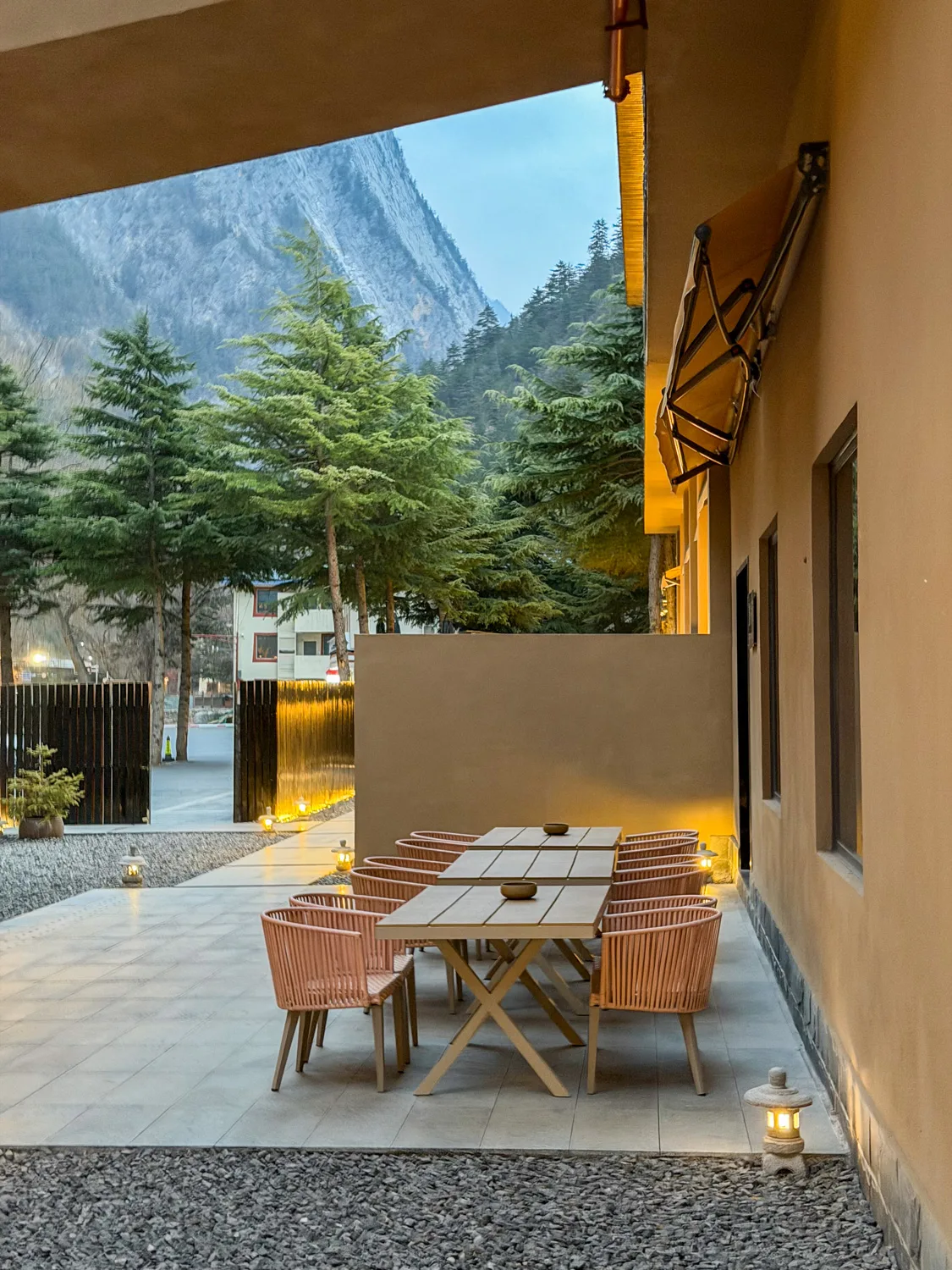Outdoor terrace seating at Jiuzhaigou Regent Retreat Hotel