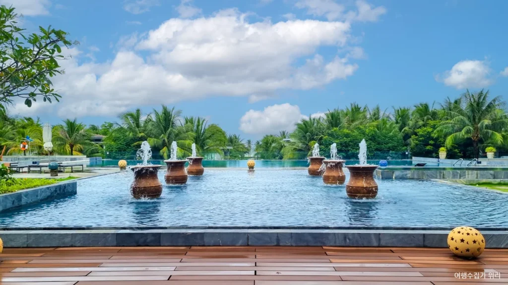 Wide main pool with fountains at Novotel Phu Quoc Resort