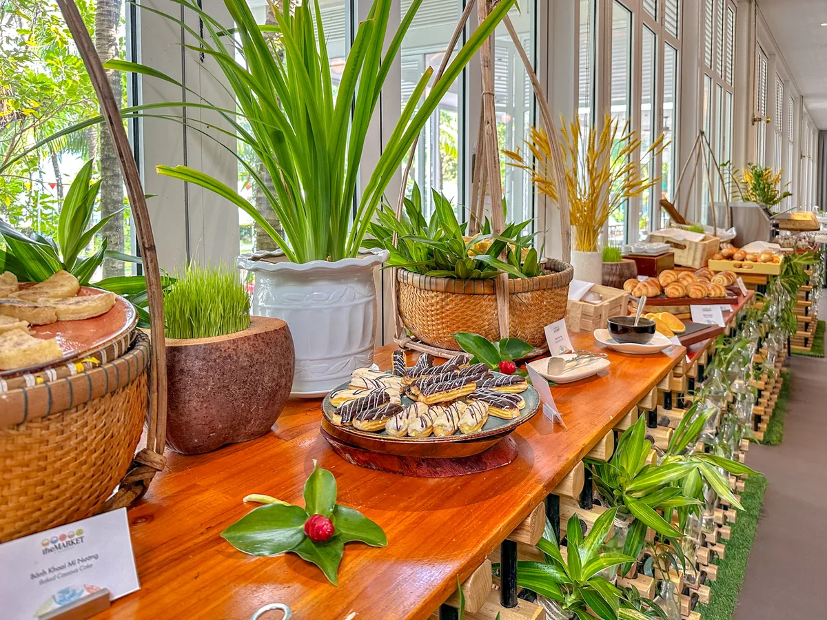 Pastry station with croissants and eclairs at The Market restaurant, Premier Village Phu Quoc