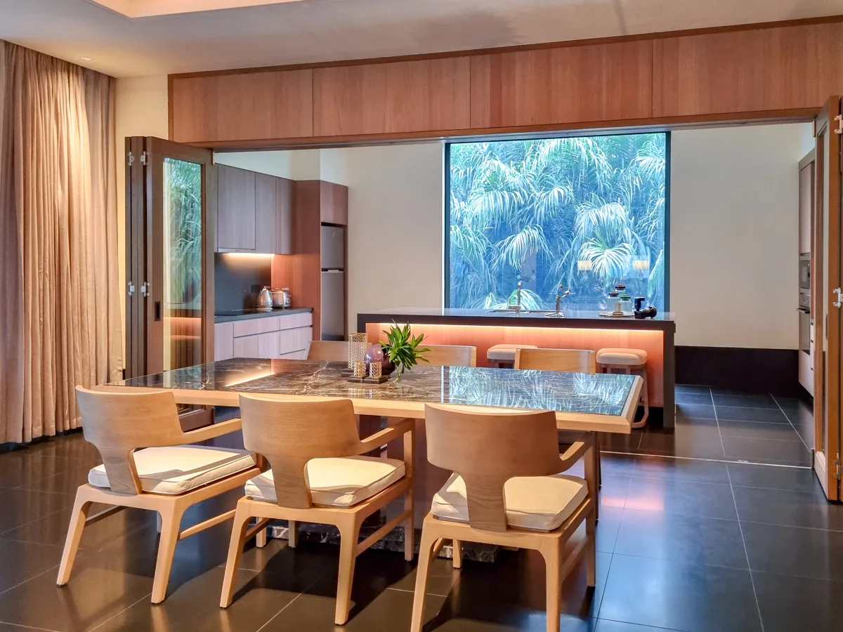 Kitchen and dining area in a Terrace Pool Villa at Regent Phu Quoc