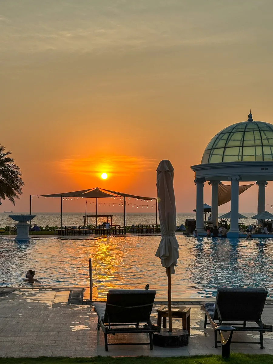 Sunset over the main pool and pool bar gazebo at Sheraton Phu Quoc