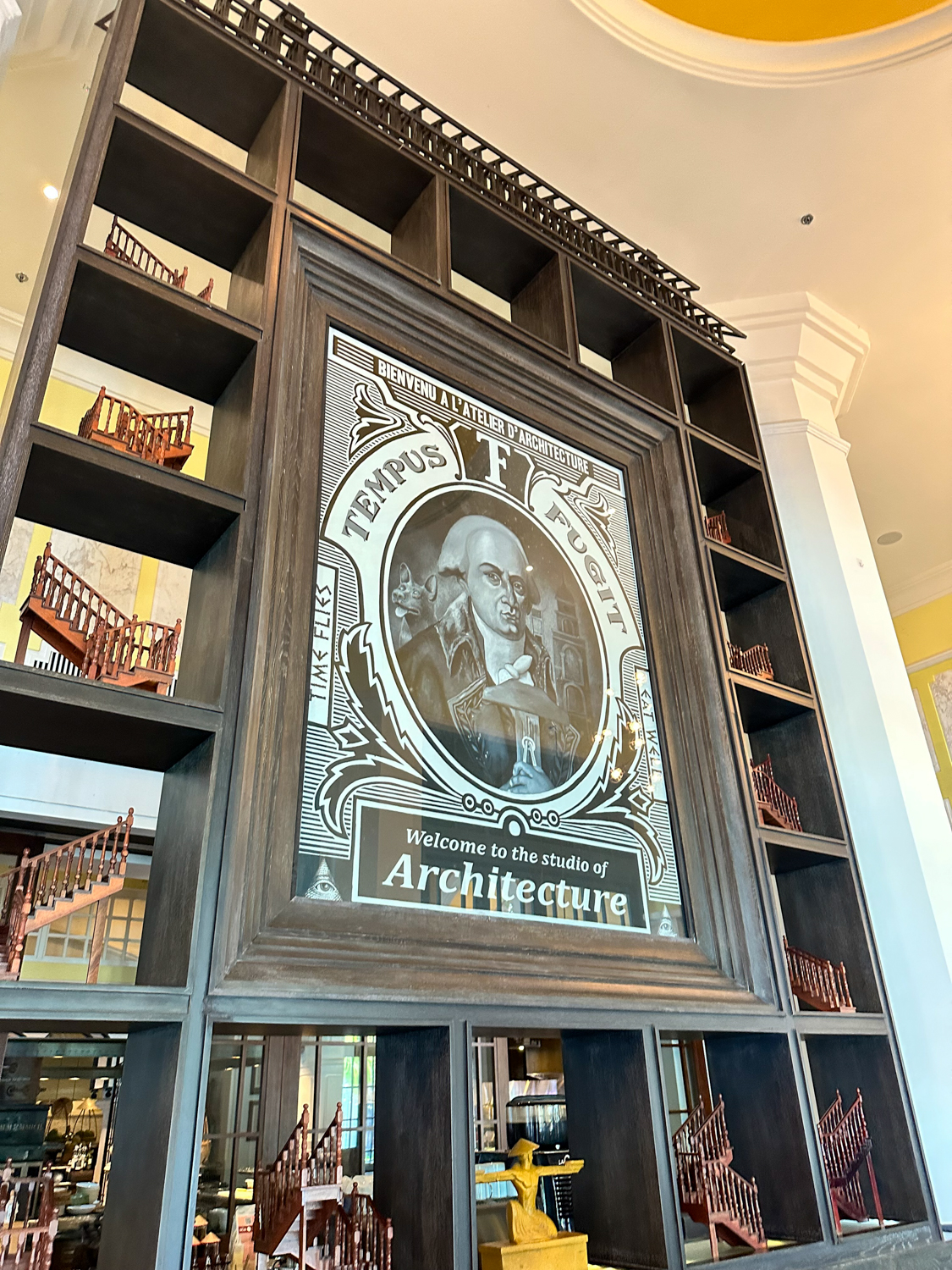 Architecture-themed display inside Tempus Fugit at JW Marriott Phu Quoc