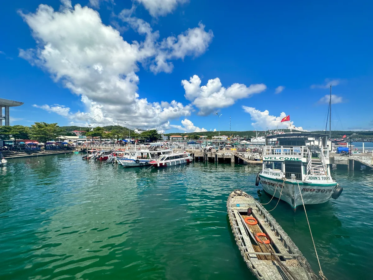 Island-hopping tour boats docked at An Thoi pier in Phu Quoc